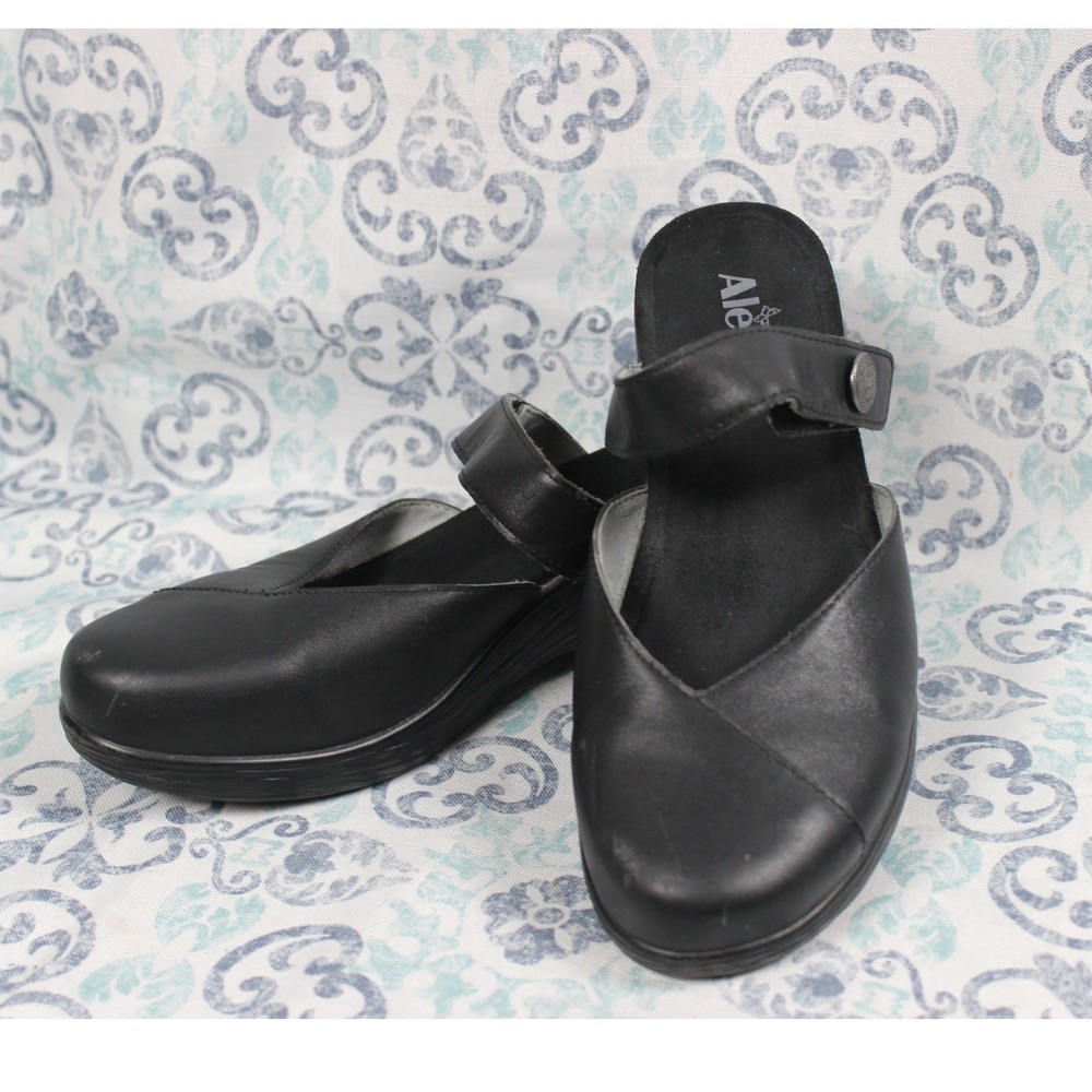 Alegria by PG Lite SYD-7405 Black Leather Mary Jane Wedge Clogs Womens 40